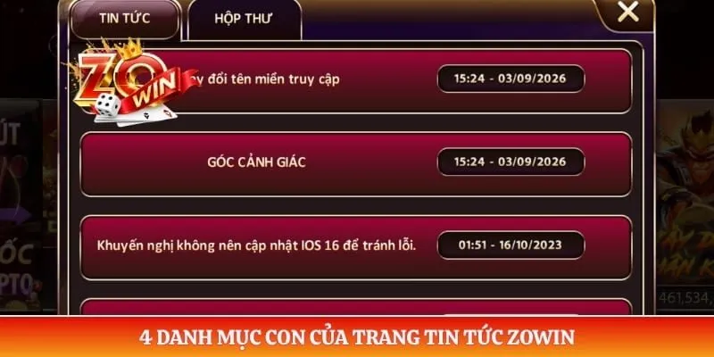 4 Danh mục con của trang tin tức ZOWIN