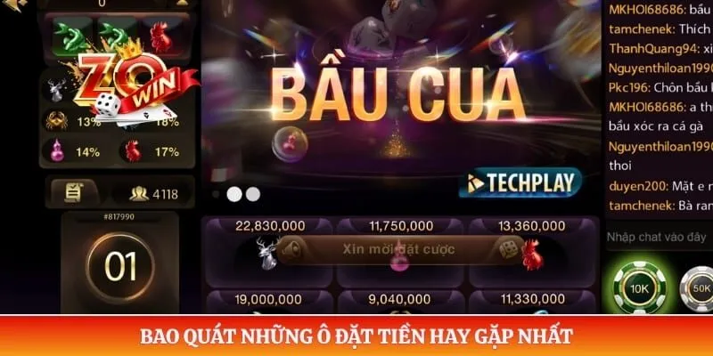Bao quát những ô đặt tiền hay gặp nhất