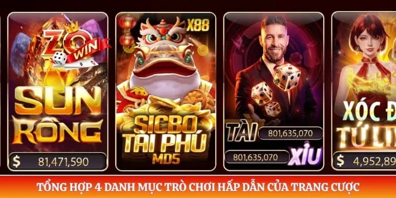 Tổng hợp 4 danh mục trò chơi hấp dẫn của trang cược